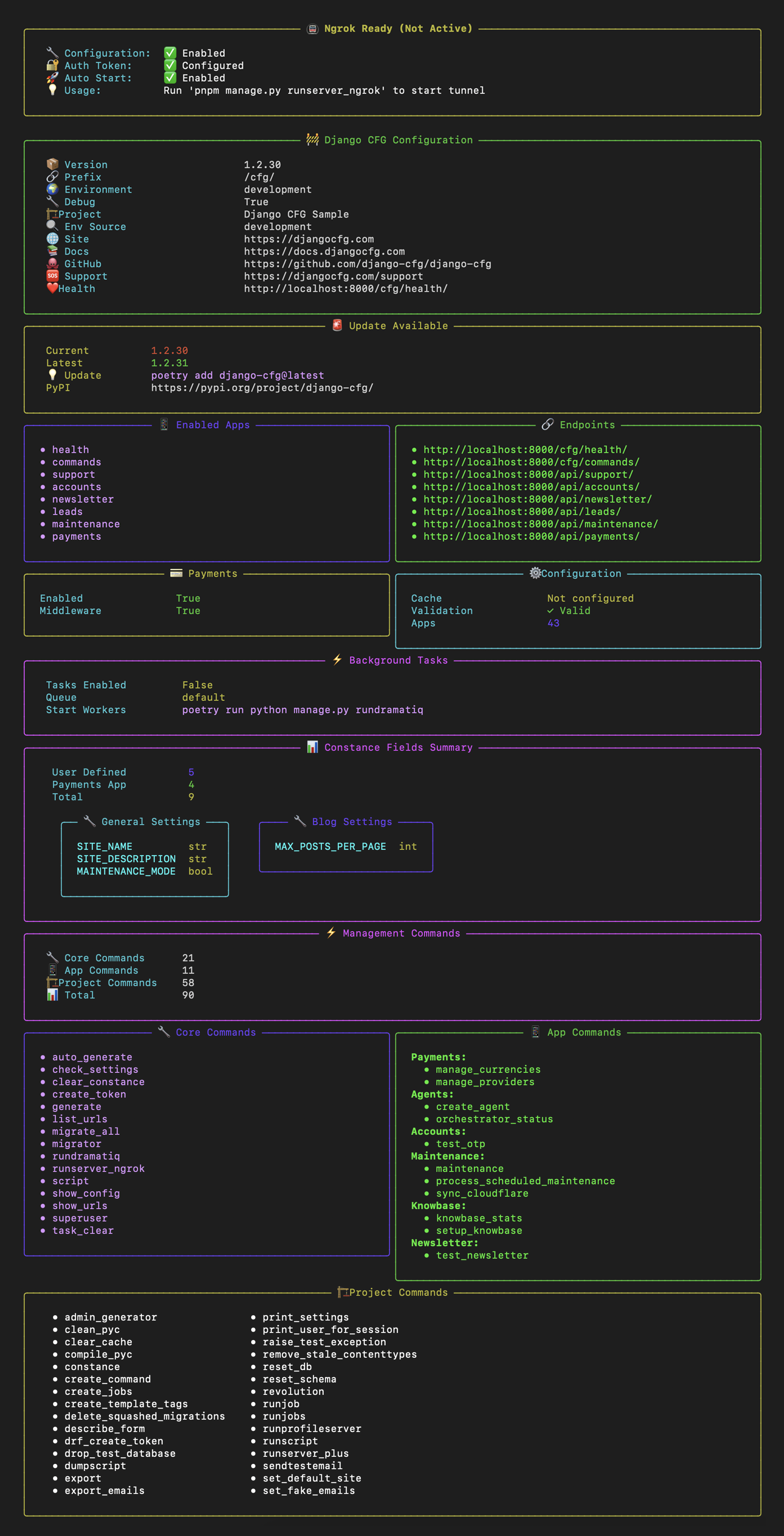 Django-CFG Startup Information Display